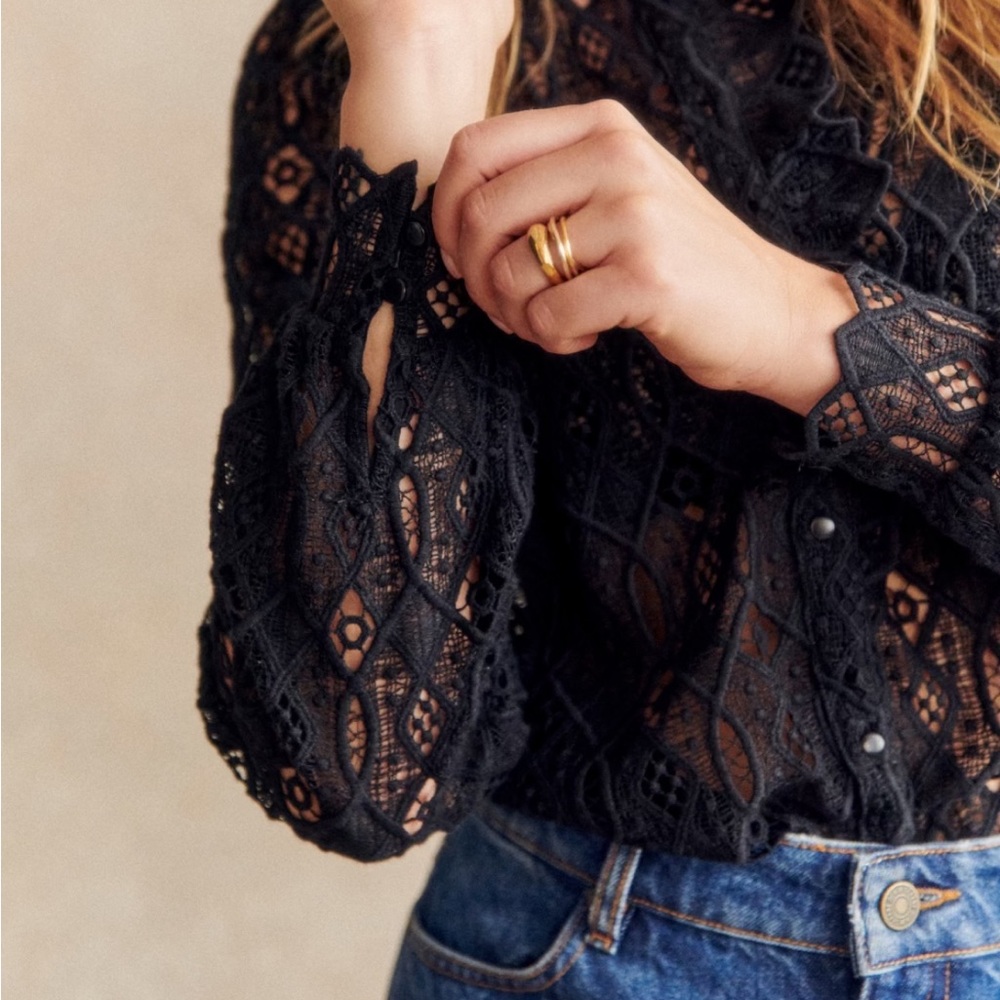 Sezane Chlo Blouse in Black Diamond Lace - Picture 4 of 5